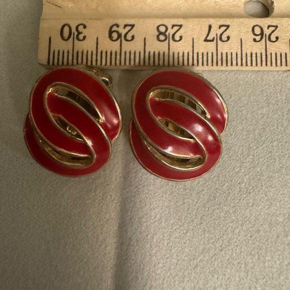Ellen Degeneres Jewelry - Ellen Degeneres Red Enamel Swirl Clip-On Earrings with Gold Accents